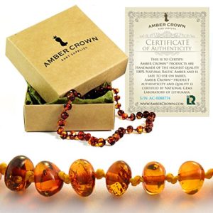 Amber Teething Necklace for Babies – Anti Inflammatory, Drooling and Teething Pain Reducing Natural Remedy – Made of Highest Quality Certified Baltic Amber – Perfect Baby Shower Gift – (Honey)