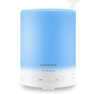 URPOWER 2nd Generation 300ml Aroma Essential Oil Diffuser Ultrasonic Air Humidifier with AUTO Shut off and 6-7 HOURS Continuous Diffusing – 7 Color Changing LED Lights and 4 Timer Settings